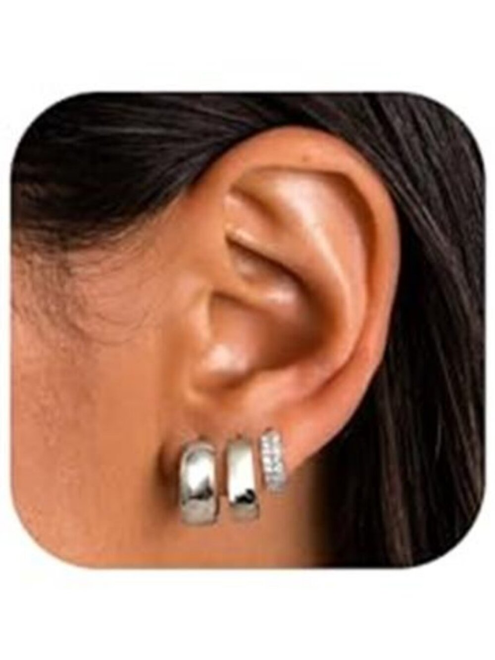 3 Pairs 14K Gold Plated Chunky Hoop Earrings for Women 925 Sterling